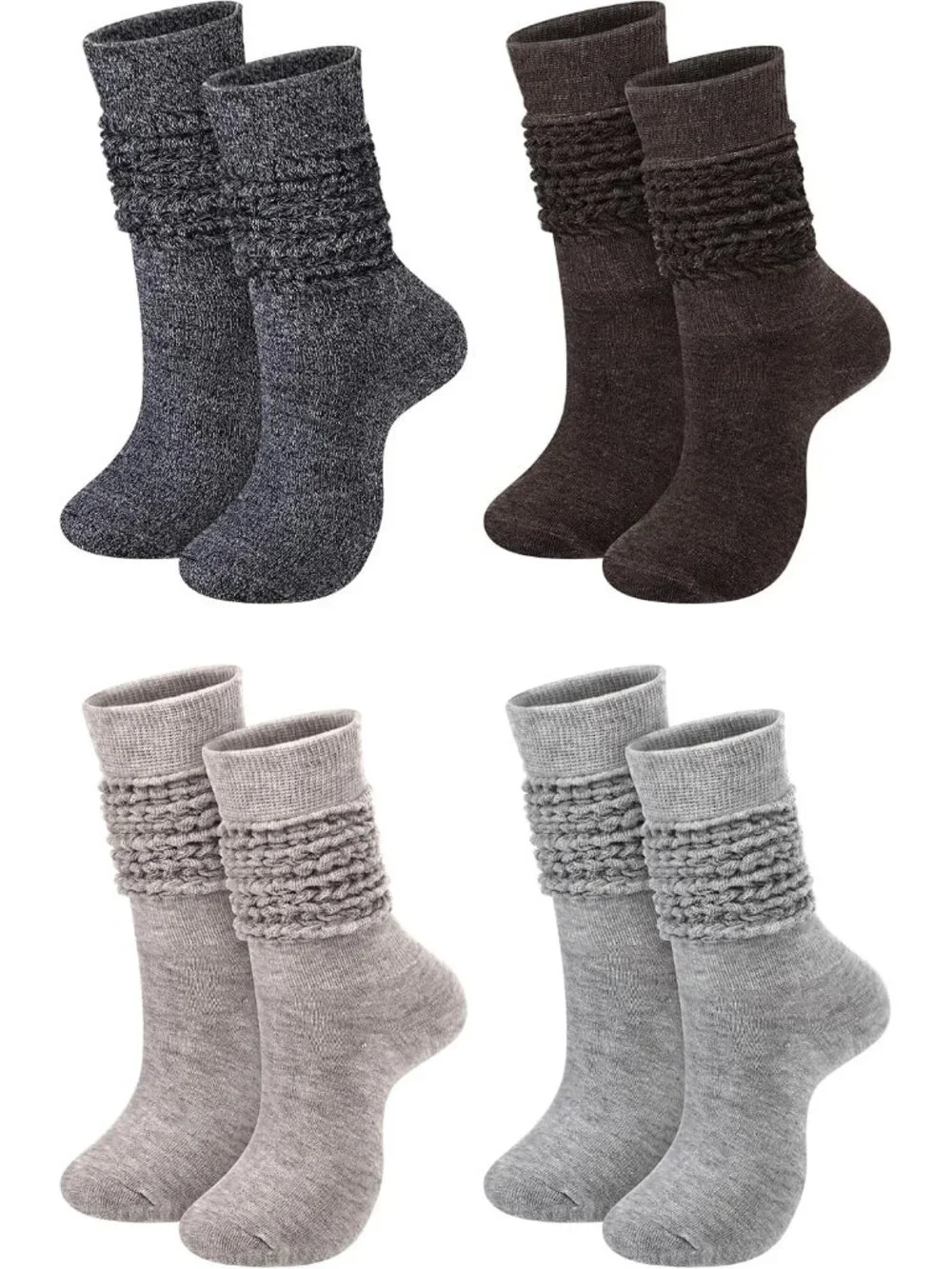 🧦Women's Brown Black 4 Pairs Neon Slouch Socks Scrunch Socks Athletic Slouchy